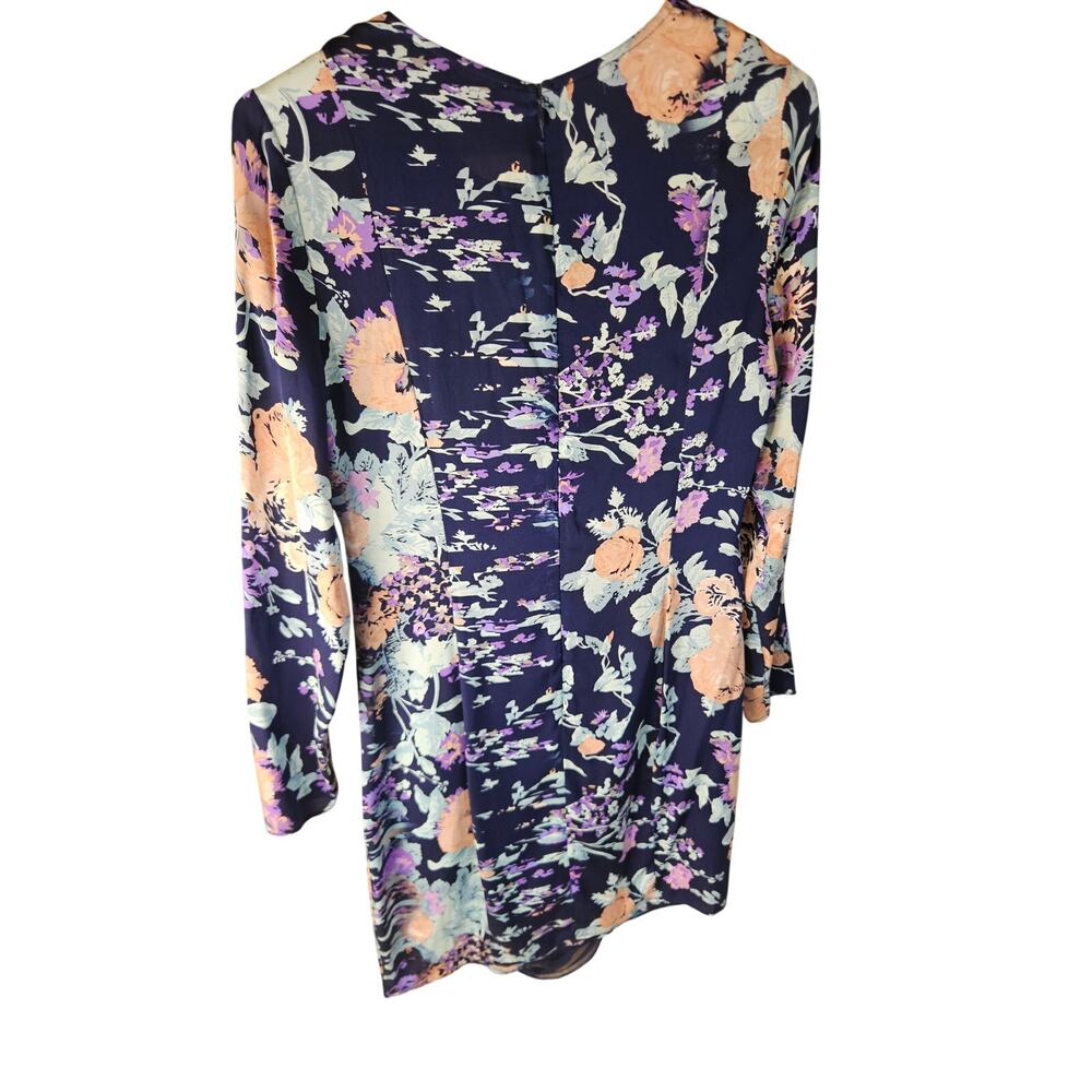 Zimmermann Navy Silk Shift Dress Sheer Overlay Floral Zip Back Sz 2 - Picture 6 of 11